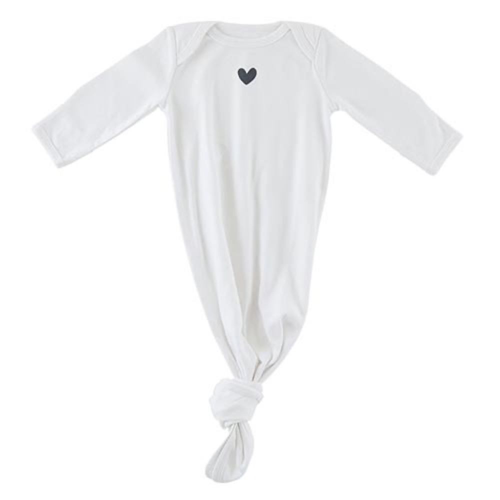 Sweet, adorable knotted gown and hat for newborn with heart.